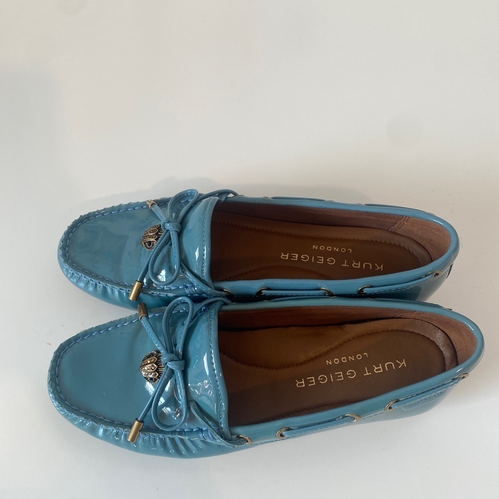 Kurt Geiger Teal Blue Patent Leather Boat Loafers Size 6 - Picture 3 of 6